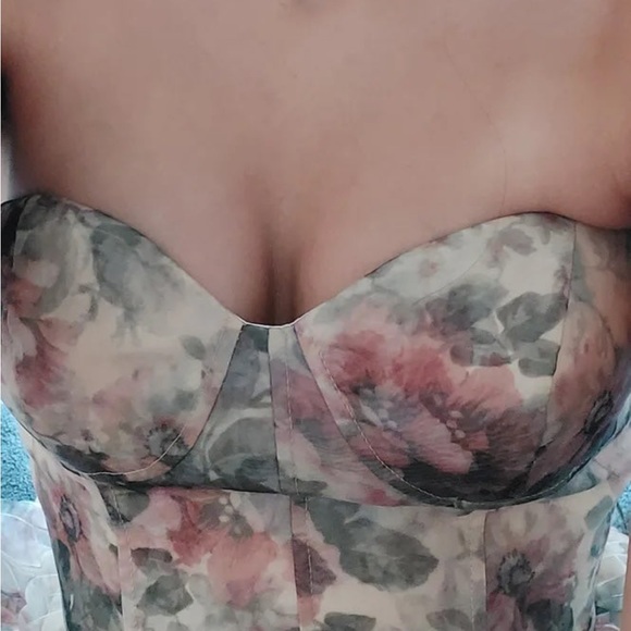 Ivory Floral Bustier Corset Organza Lace-Up Maxi Dress 🌿 - Picture 5 of 13